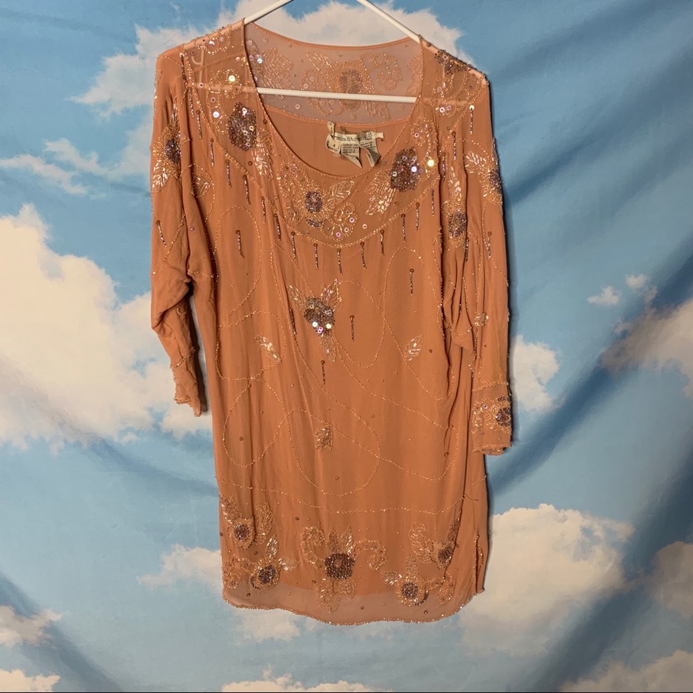 Mercedes & Adrienne- Pink Beaded Ling Sleeve Top 4